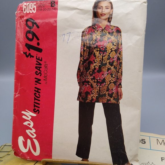 Vintage Sewing PATTERN McCalls 6095, Womens Stitch N Save 1992 Blouse and Pants - Picture 1 of 3